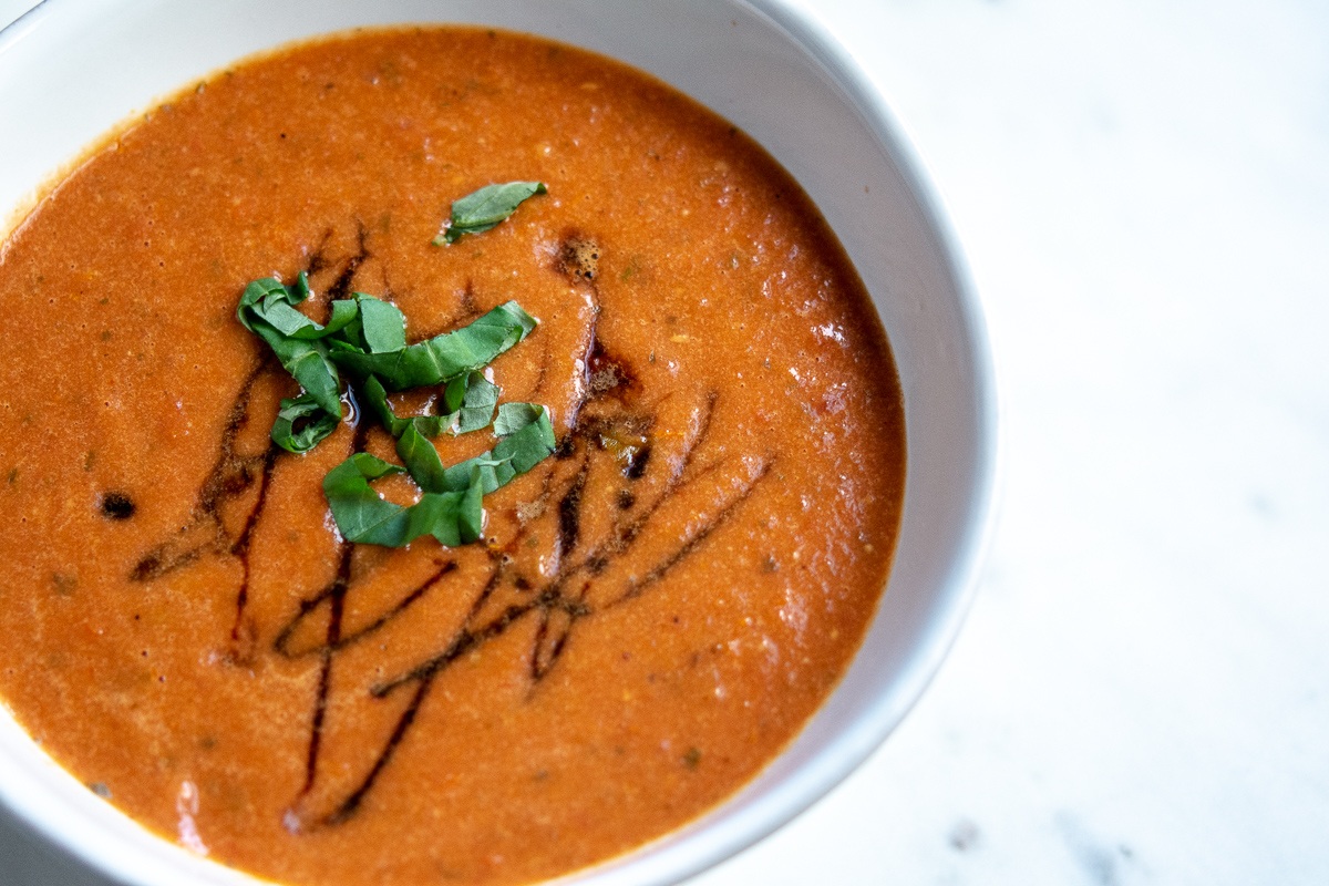 Roasted Tomato Soup With Fresh Basil Shecooks Design