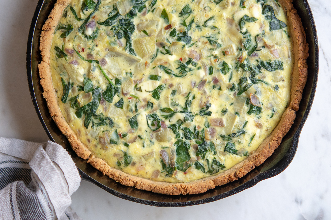 Arugula Cremini Quiche with Gluten-Free Almond Meal Crust - Cookie and Kate