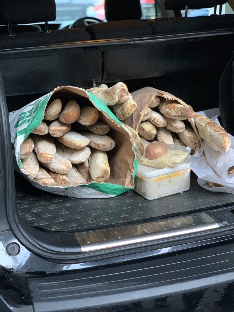 photo of bread in the back of the car