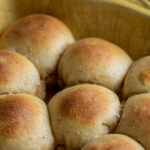 dinner rolls in ceramic pan